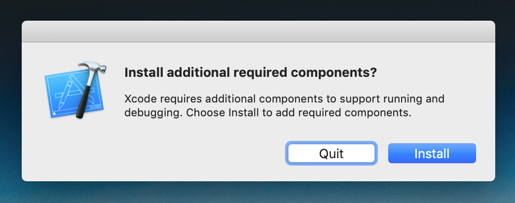 Xcode: Instalando components adicionais