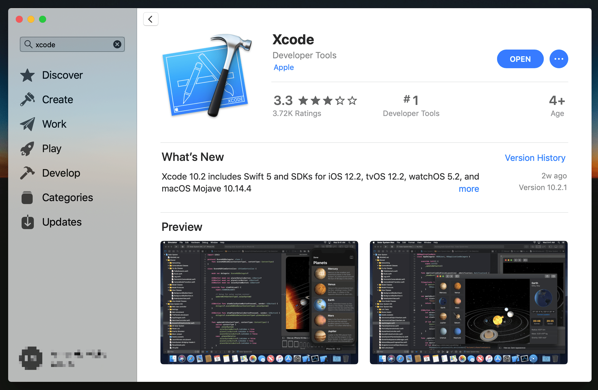 App Store: Xcode app page